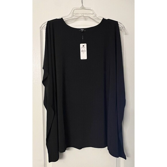 Express Women’s Relaxed Crew Neck Draped Sleeve Tee Size M Black - Picture 2 of 3